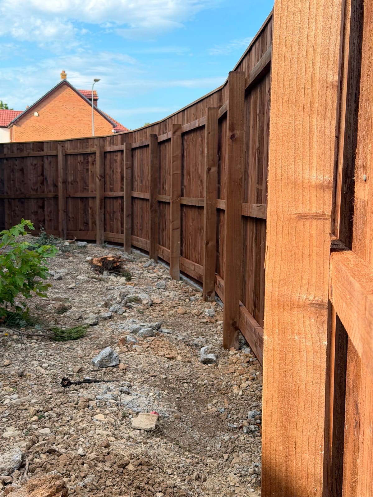 The rail side showing posts, arris rails and gravel boards